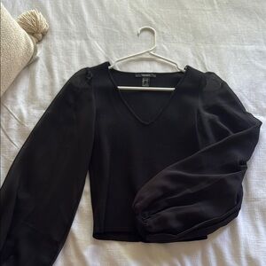 Forever 21 Black Puff Sleeve Crop Blouse